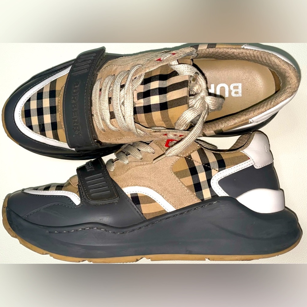 Vintage Check, Suede and Leather Sneakers